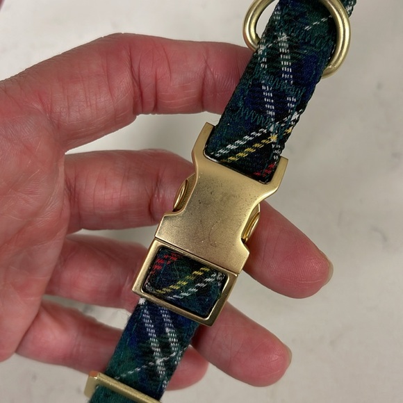 Holly Jolly Green Plaid Flannel Dog Collar Gold-tone Hardware Small-Medium - Picture 5 of 16